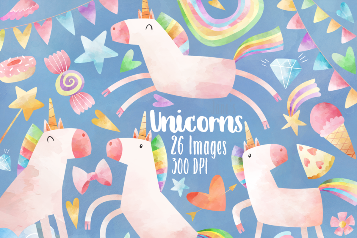 Watercolor Unicorn Clipart, an Animal Illustration by DigitalArtsi (Photo 1 of 5)