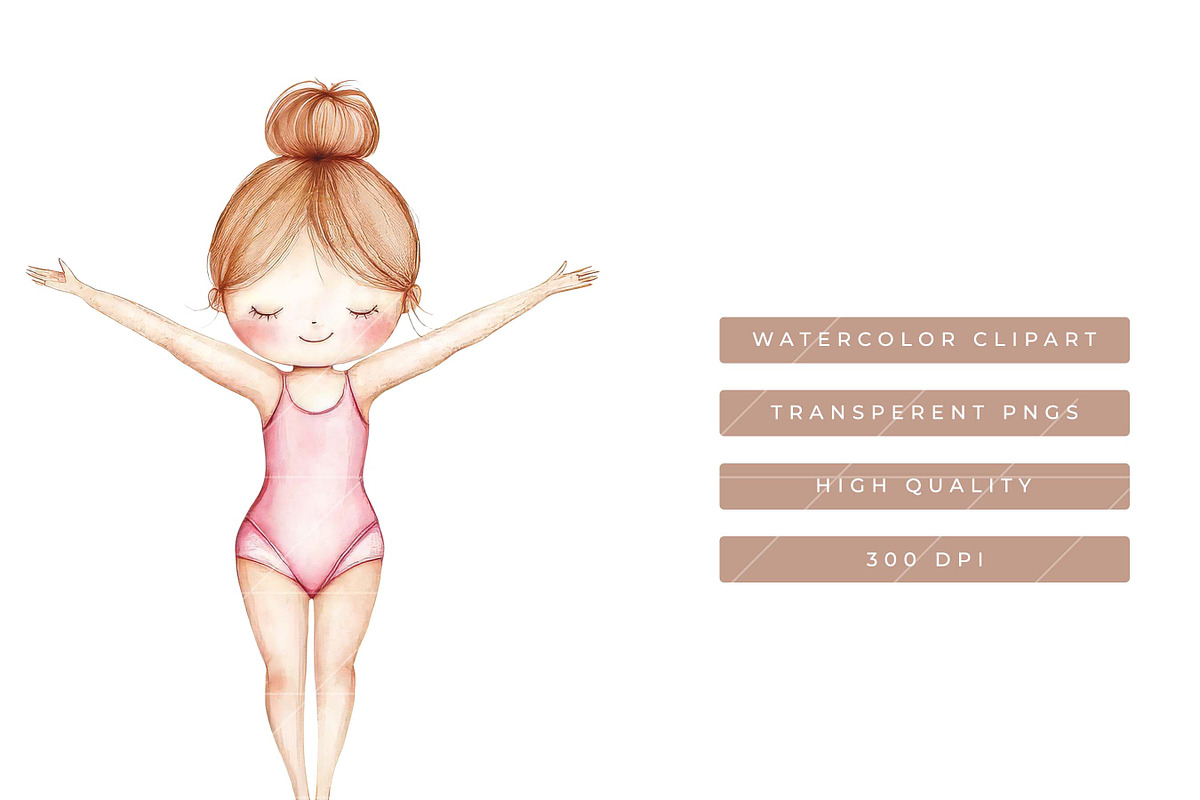 Watercolor Cute Gymnastic Clipart, a Person Illustration by SparkyDesignsUS (Photo 4 of 9)