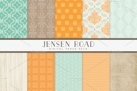 Aqua and Orange Digital Papers preview 2