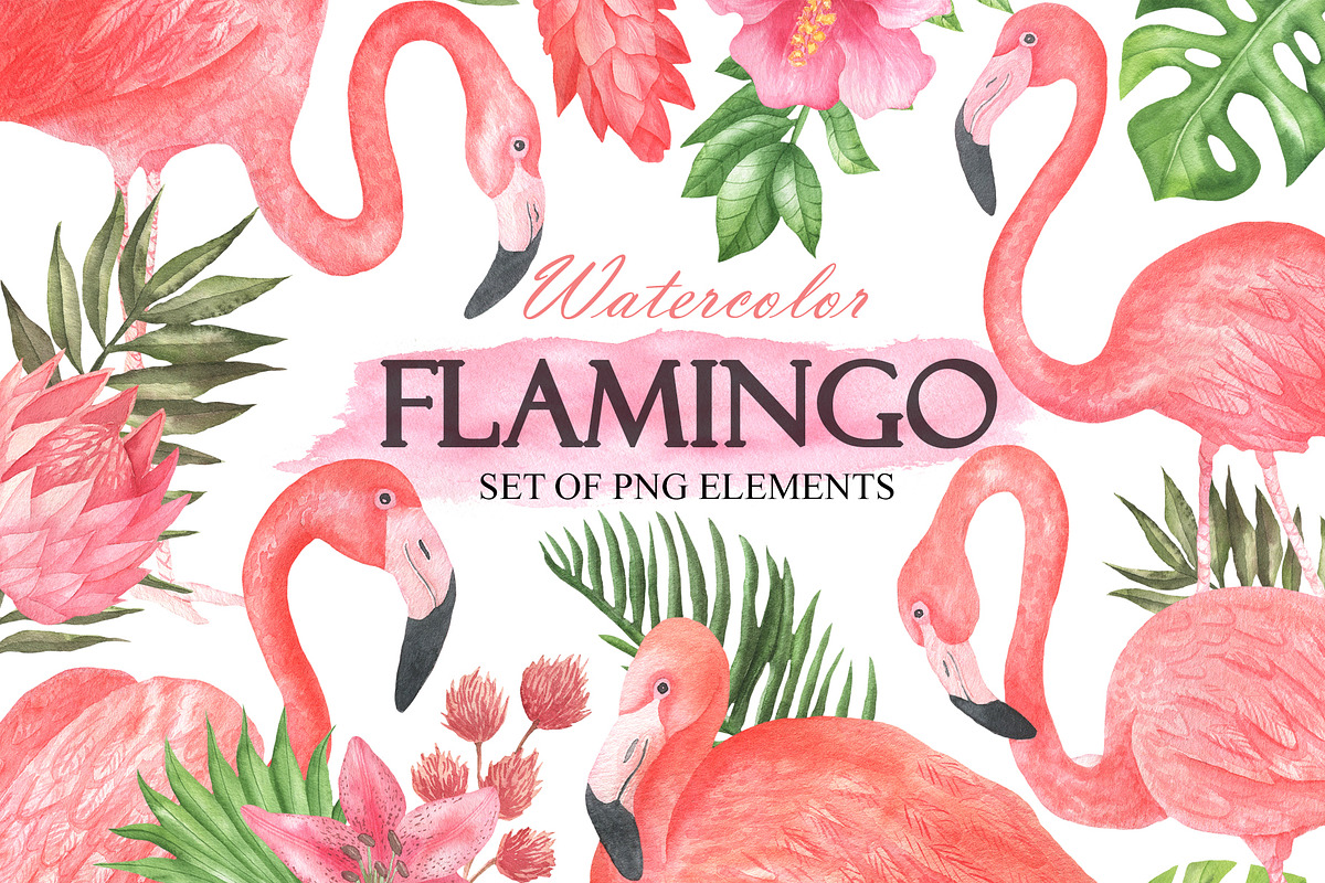 Watercolor Pink Flamingo, an Illustration by OlDm_Shop (Photo 1 of 6)