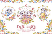 Cute owls. Watercolor collection, an Animal Illustration by UlitkaStudio (Thumbnail 1 of 17)