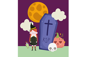 Halloween Witch And Tombstone