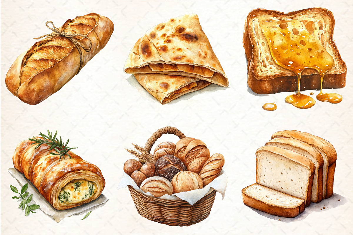 Watercolor Bread Clipart Bundle, an Illustration by DreamCafeArt (Photo 4 of 8)