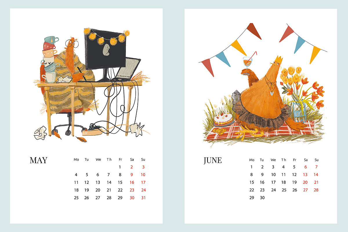 Calendar 2026 Happy Chickens, a Decorative Illustration by Dashnpro (Photo 4 of 7)