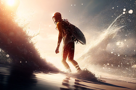 surfer on wave, summertime activity. Generative Ai, a Holiday Photo by Ales Munt