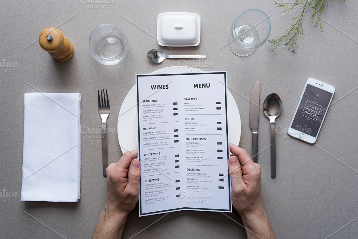 Restaurant menu mockup, a Print Template by Twin Design