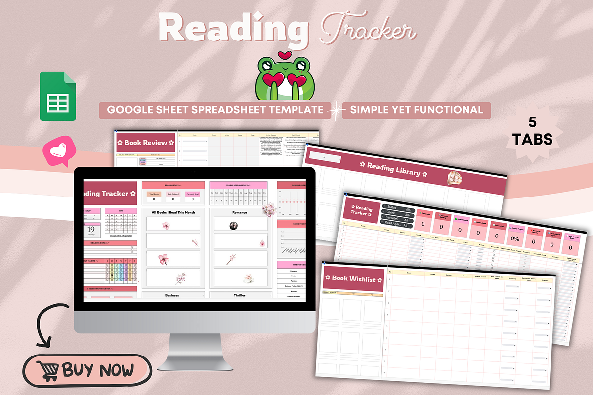Reading Tracker Spreadsheet Template, a Templates & Theme by bellaROSEworkshop (Photo 6 of 6)