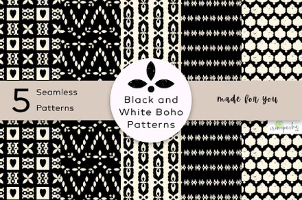 Black and White Boho Pattern Bundle, a Pattern Graphic by irenepachadesign
