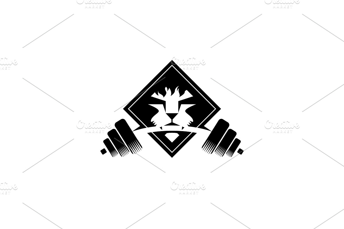 Lion face bite dumbbell logo design, an Object Graphic by nicemorning (Photo 2 of 2)