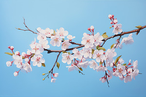 Cherry blossom branch on blue background, a Nature Photo by AlyaAnd