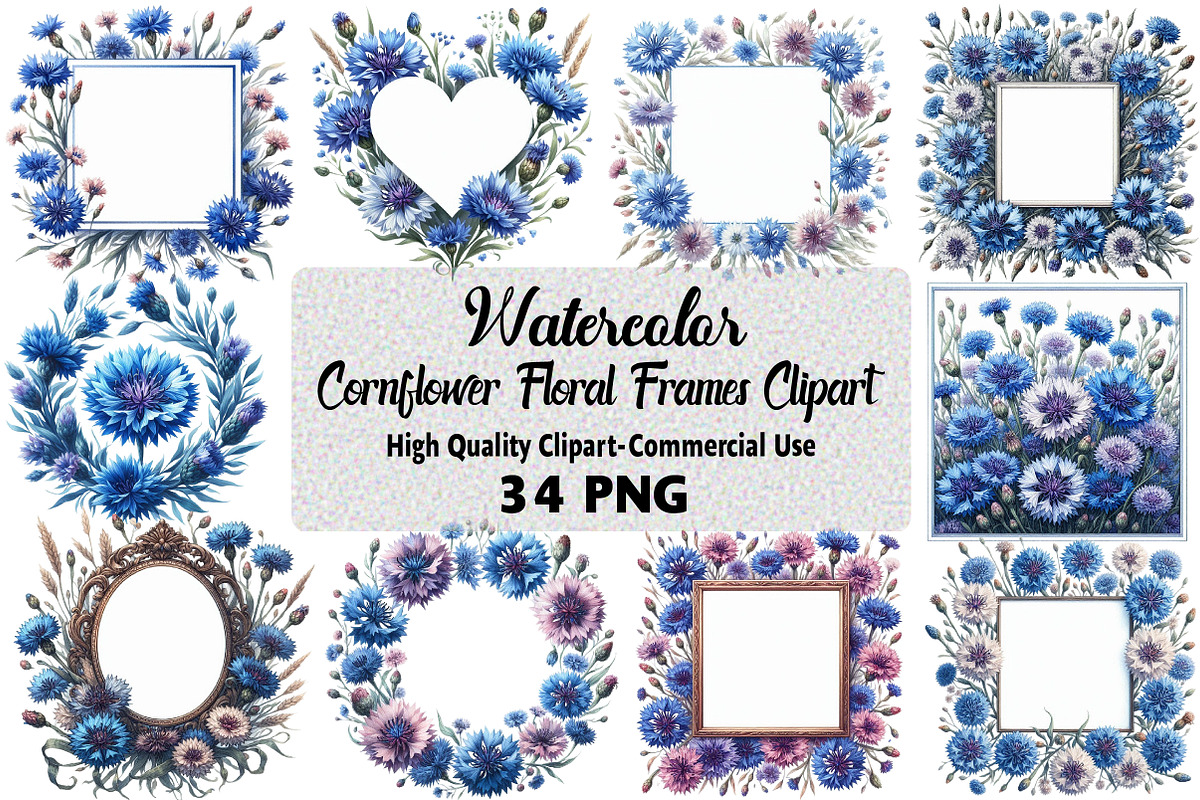Cornflower Floral Frames Clipart, an Illustration by Daily.Designs (Photo 1 of 5)