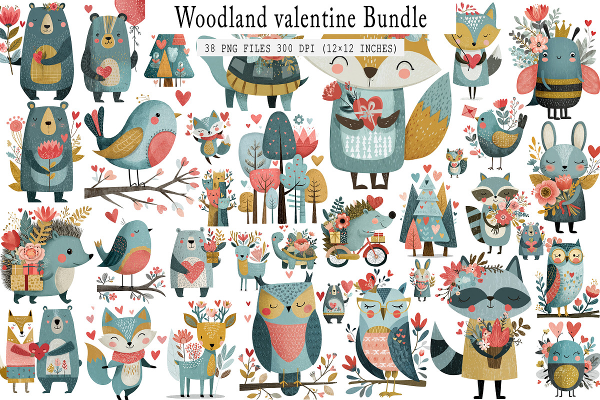 Woodland Valentine Clipart, an Illustration by SinaCreation (Photo 1 of 7)