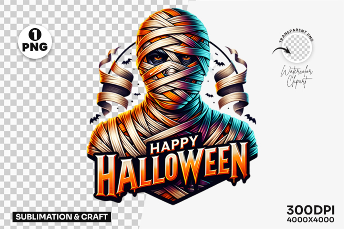 Happy Halloween Mummy Clipart PNG, a Seasonal Illustration by Creative Arslan (Photo 1 of 3)