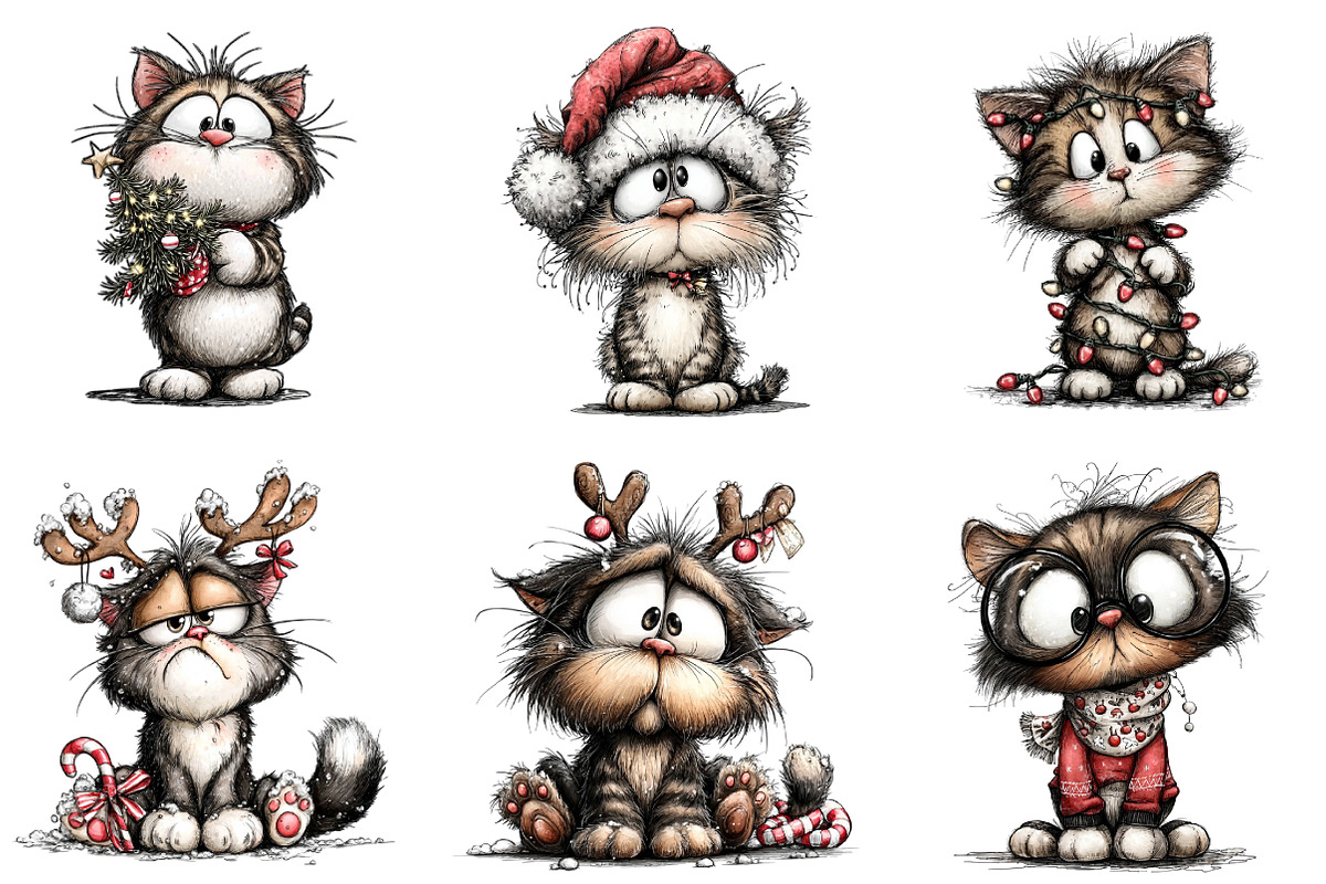 Quirky Christmas Cat Clipart, an Illustration by DreamArtGraphic (Photo 3 of 4)