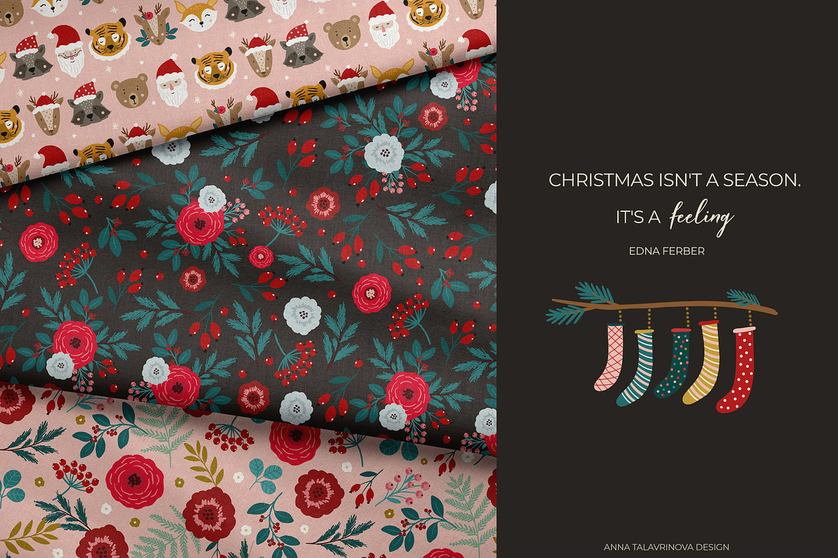 Floral Christmas clipart & pattern, an Animal Illustration by Cozy pattern shop (Photo 14 of 14)