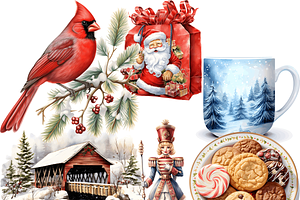 Watercolor Christmas Items Clipart