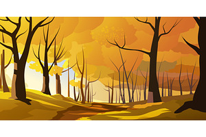 an autumn forest path with golden, an Illustration by IfH