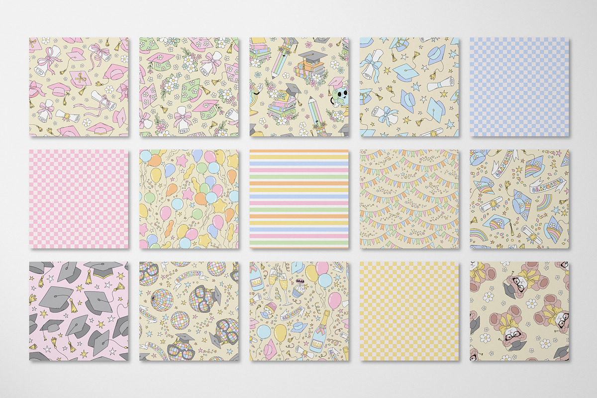 Cute Grad Celebration Pattern Set, a Pattern Graphic by @olga.angelloz (Photo 2 of 3)