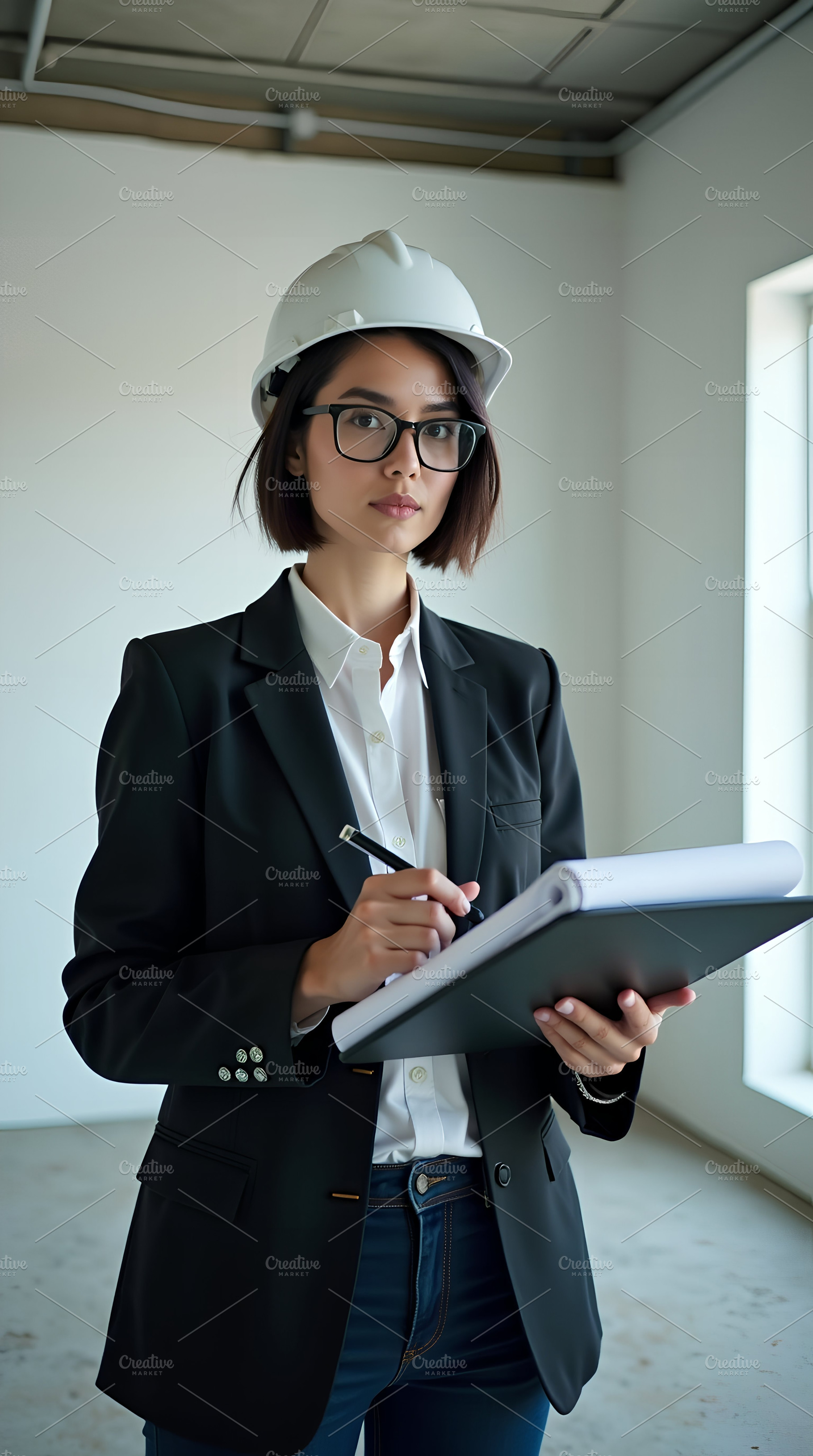 Female Architect Inspecting Construc, an Industrial Photo by Stock Shape