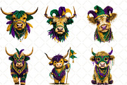 Cute Mardi Gras Highland Cow Clipart, an Illustration by Black Bird Studio (Thumbnail 3 of 6)