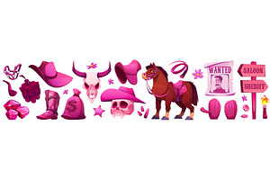 Pink cowgirl accessories set, an Object Illustration by art PVP - market