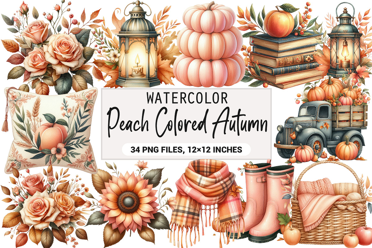 Watercolor Peach Colored Autumn, an Illustration by DreamArtGraphic (Photo 1 of 7)