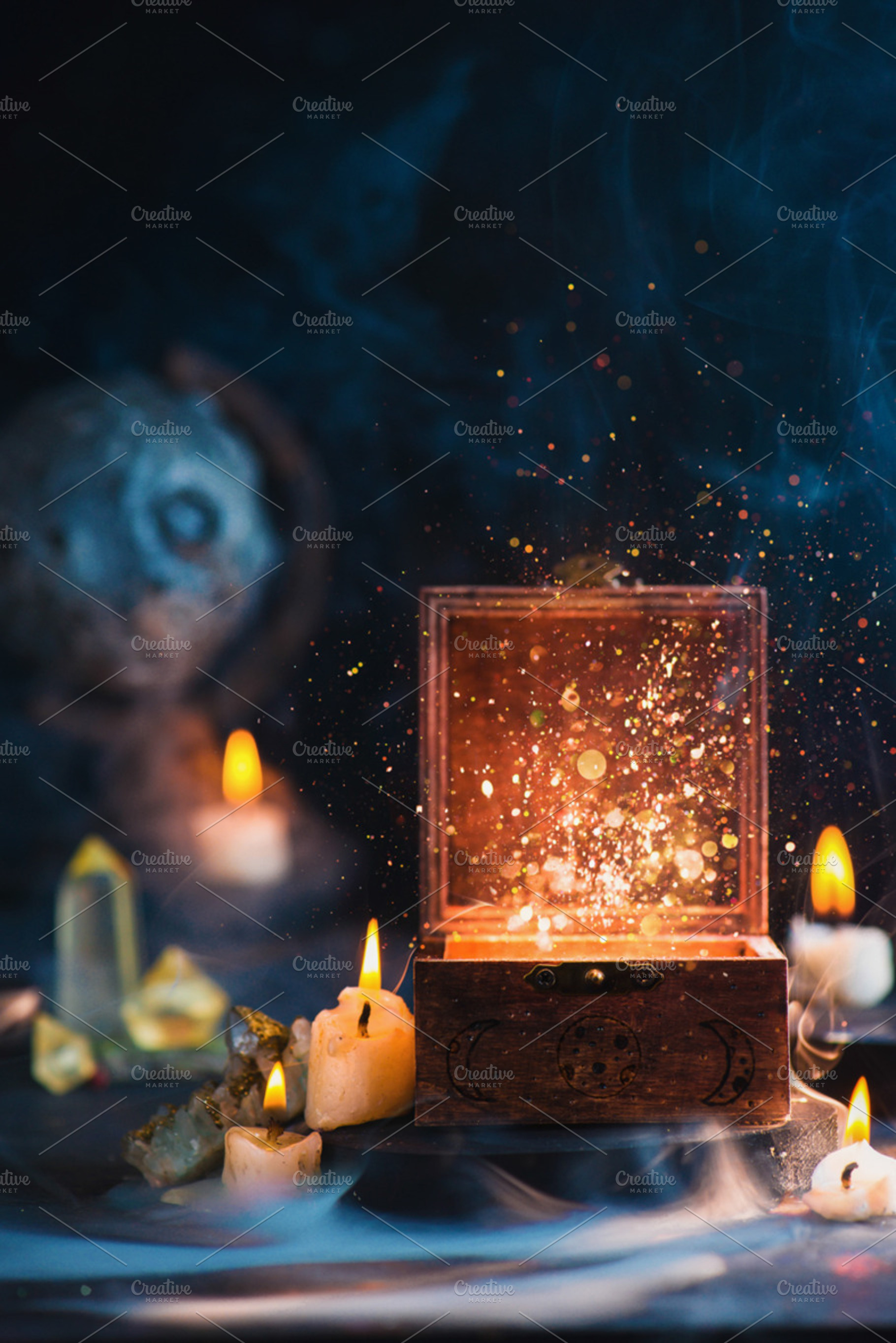 Magical box with stardust inside, wi, a Background Photo by dinabelenko