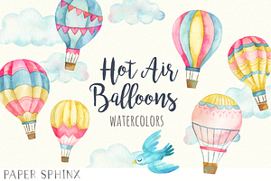 Watercolor Hot Air Balloons Clipart