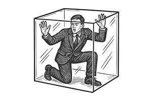 Man trapped in glass box concept, a Person Illustration by AlexArt