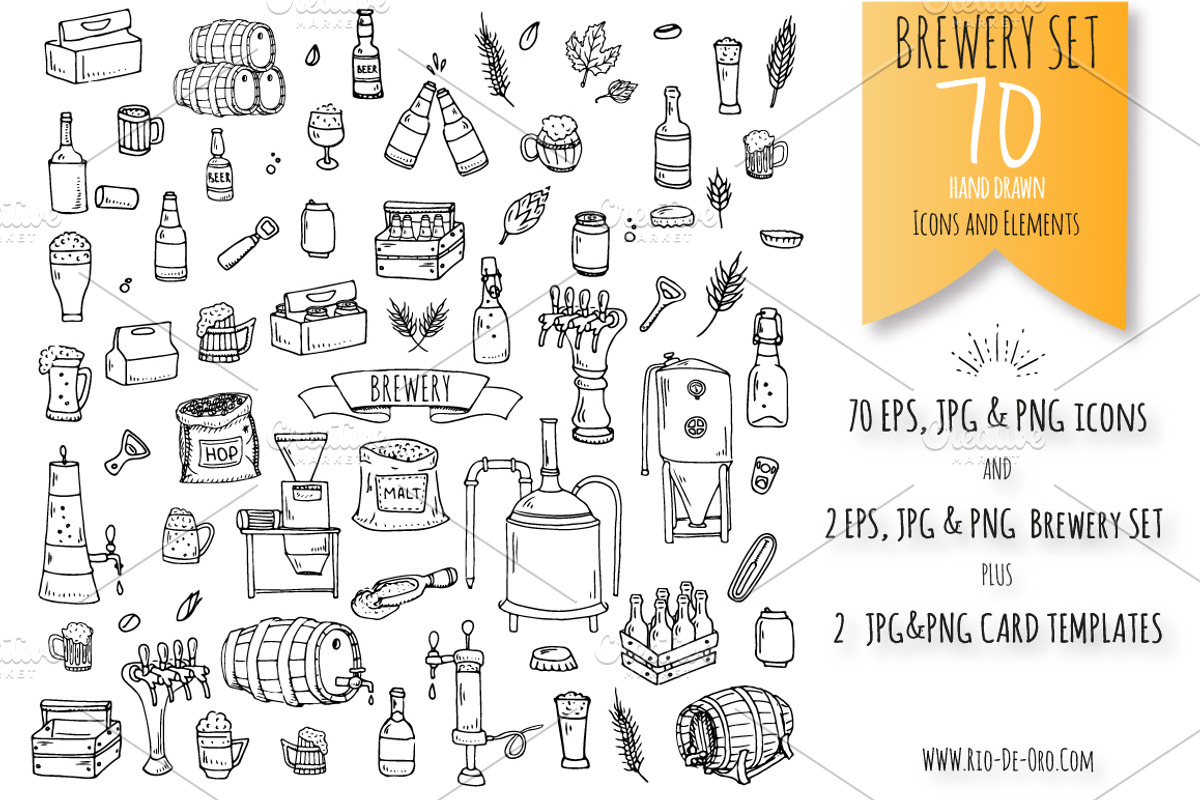 70 Brewery hand drawn elements!, an Outline Icon by Natasha-Pankina.com (Photo 2 of 5)