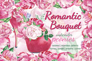 Romantic bouquet watercolor set
