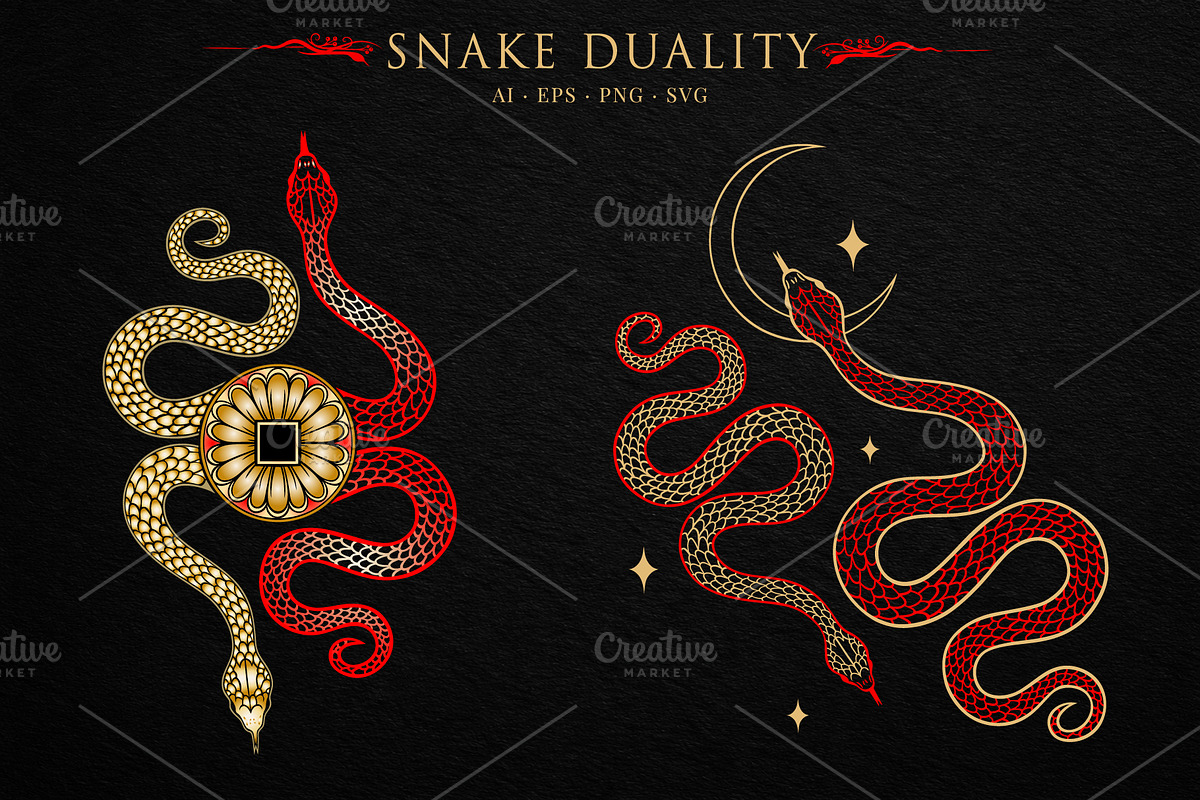 Mystic Lunar Asian Snake Vector Set, an Animal Illustration by Christine Krahl (Photo 11 of 12)
