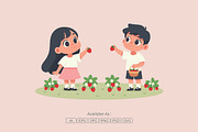Kids Picking Strawberries, a Person Illustration by Partikusi Design (Thumbnail 2 of 3)