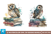 Watercolor Owl on Books Clipart Bund, an Object Graphic by Regulrcrative (Thumbnail 3 of 7)