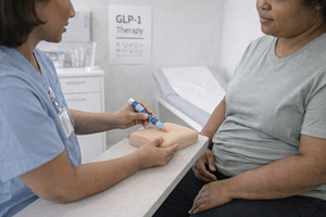 GLP1 treatment session demonstrating injection technique by heal, a Photo by Dvoevnore photos