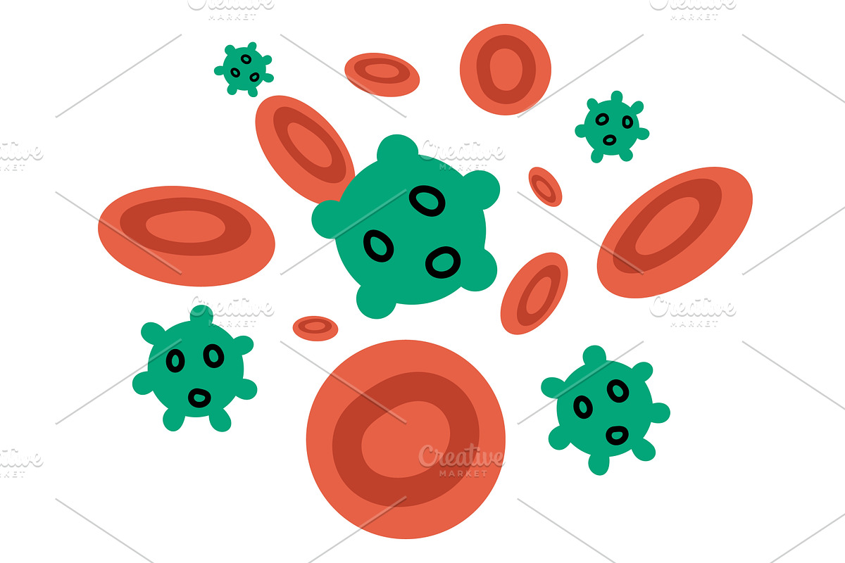 Red blood cells and green viruses, a Healthcare Illustration by Vectorbuum