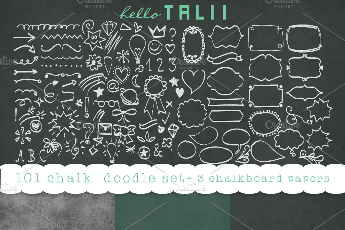 101 Chalk doodles + 3 chalkboard JPG, an Education Illustration by Hello Talii (Photo 1 of 4)