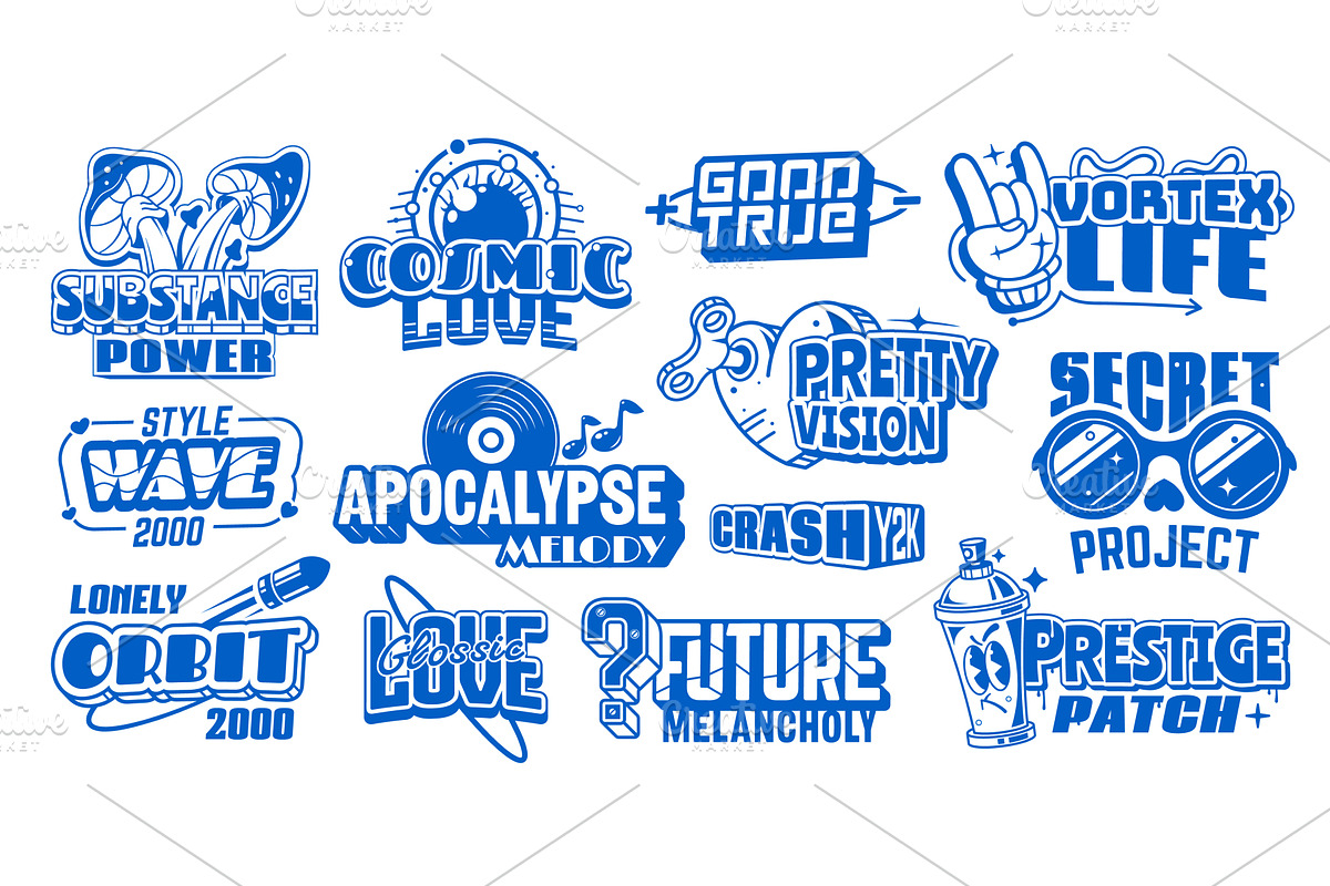Blue y2k streetwear labels, an Object Illustration by Vector Tradition