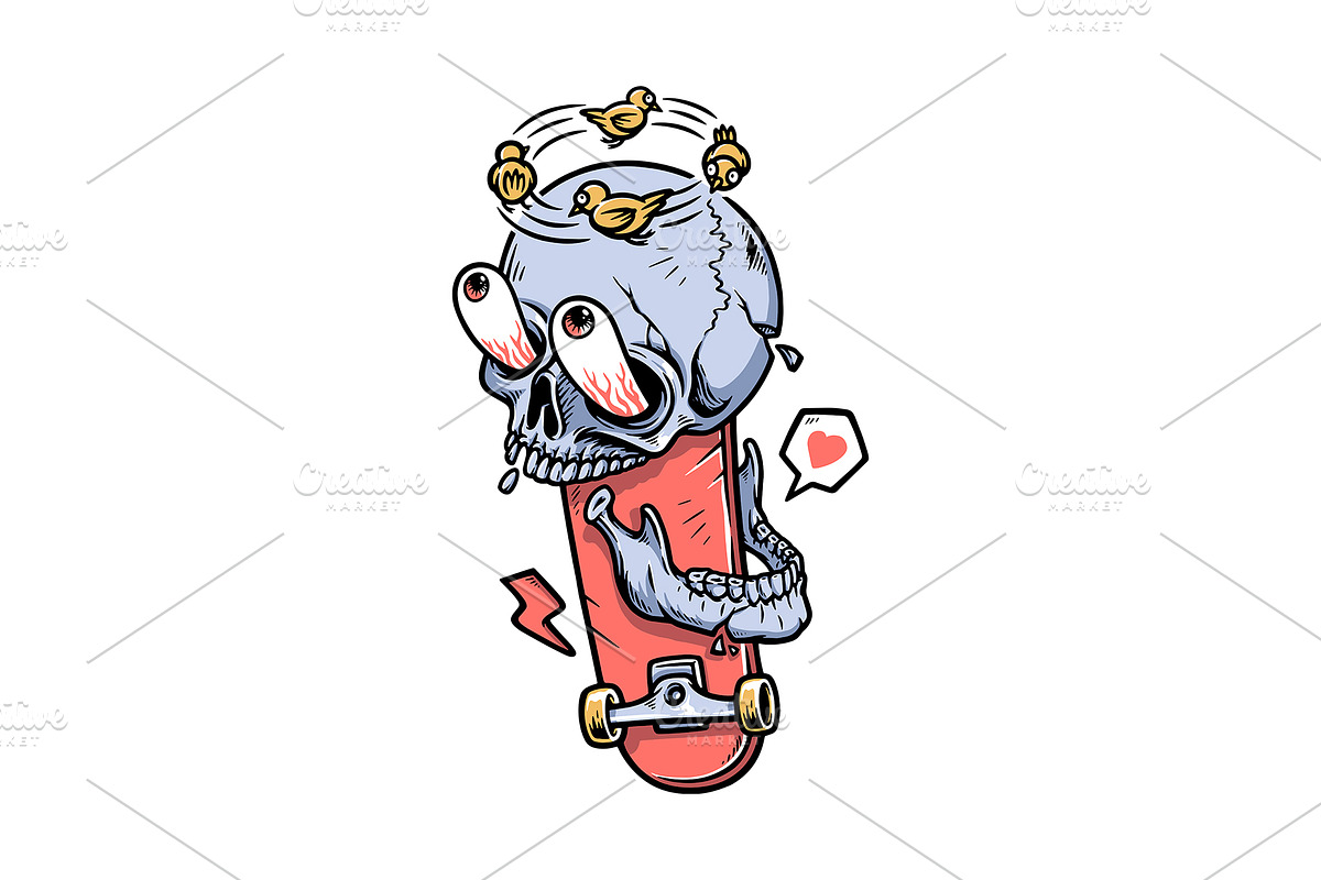 funny skull with skateboard, a Person Illustration by gunaonedesign (Photo 1 of 4)