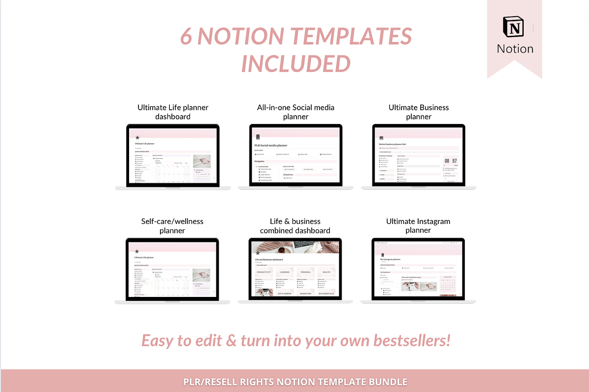 Notion template bundle dashboard, a Templates & Theme by Cate Creates (Photo 5 of 12)