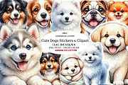 Cute Dogs Stickers & Clipart, a Seasonal Illustration by CreationArt (Thumbnail 1 of 7)