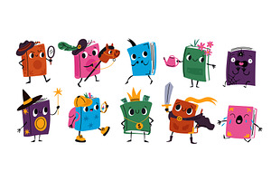 Books Cartoon Characters. Happy