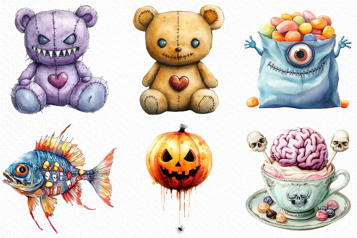 Watercolor Weird Halloween Clipart, an Illustration by Craft Nest (Photo 4 of 6)
