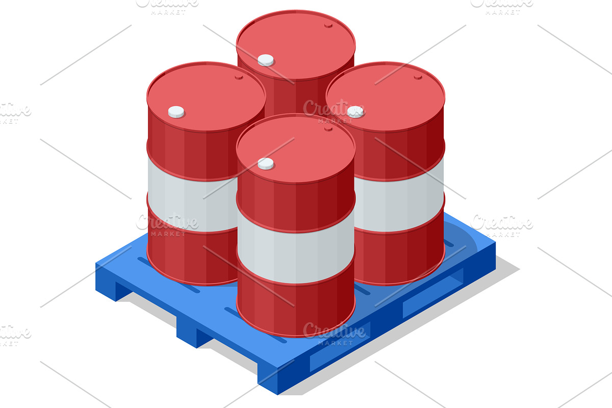 Isometric oil barrel set on blue, an Object Illustration by Golden Sikorka
