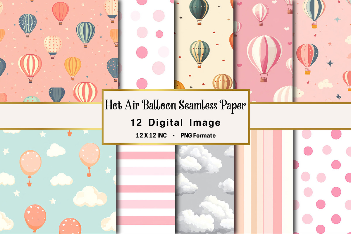 Hot Air Balloon Seamless Digital Pap, an Illustration by OK Design (Photo 1 of 4)