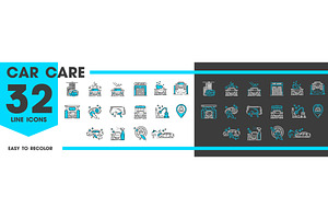 Car care line icons collection, a Transportation Illustration by Vector Tradition