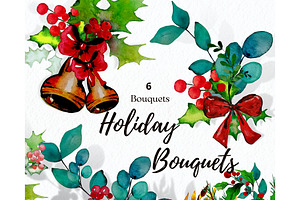 Christmas Watercolor Bouquets, PNG