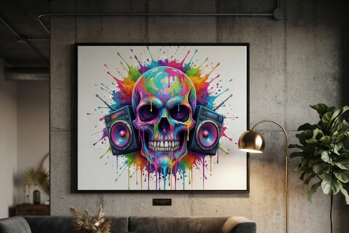 Neon Boombox Skull Splash Art, a Shirt Mockup by Vector Stall (Photo 11 of 15)