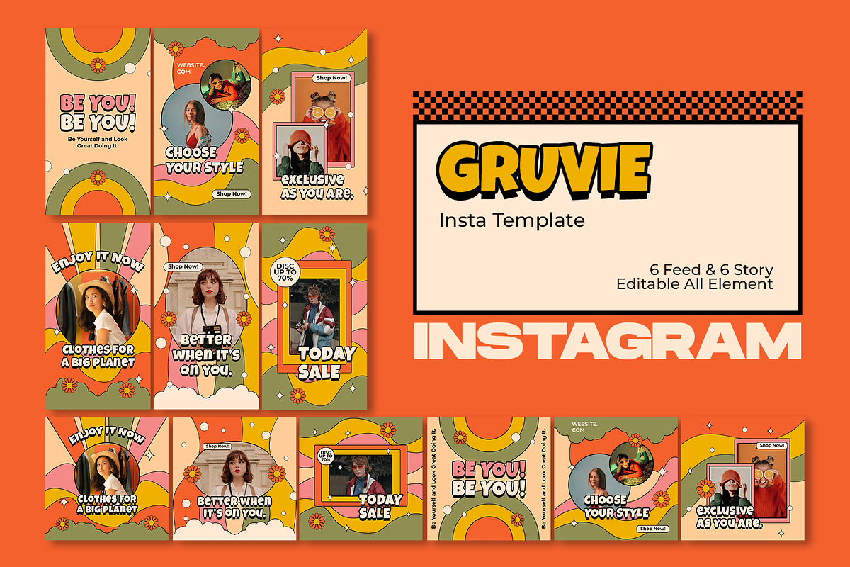 Gruvie Retro Kit Instagram Template, a Social Media Template by Shinra Labs (Photo 4 of 5)