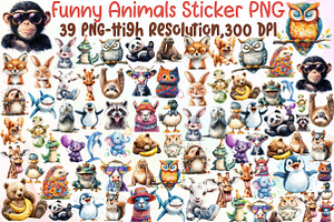 Funny Animals Clipart Sticker Clipar, an Illustration by Sublimation Artist
